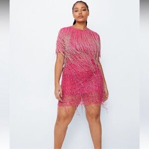 Nasty Gal Plus Size Tassel Beaded Mini Shift Dress Pink Size 16(2XL)